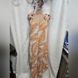 MSK Tan and Brown Ruffled Maxi Sundress
